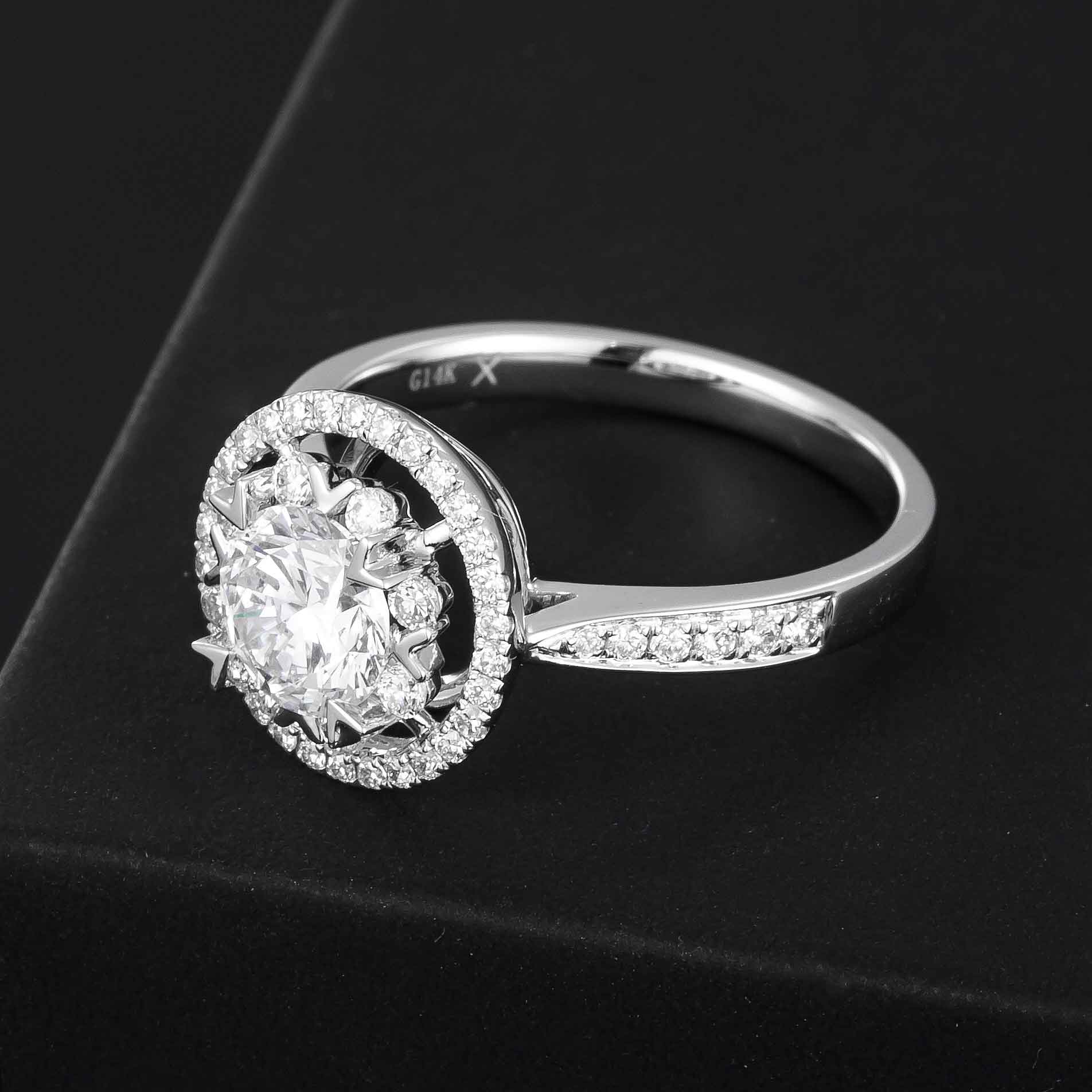 1 ct Starlight Round Halo Lab Grown Diamond Engagement Ring in 14k White Gold