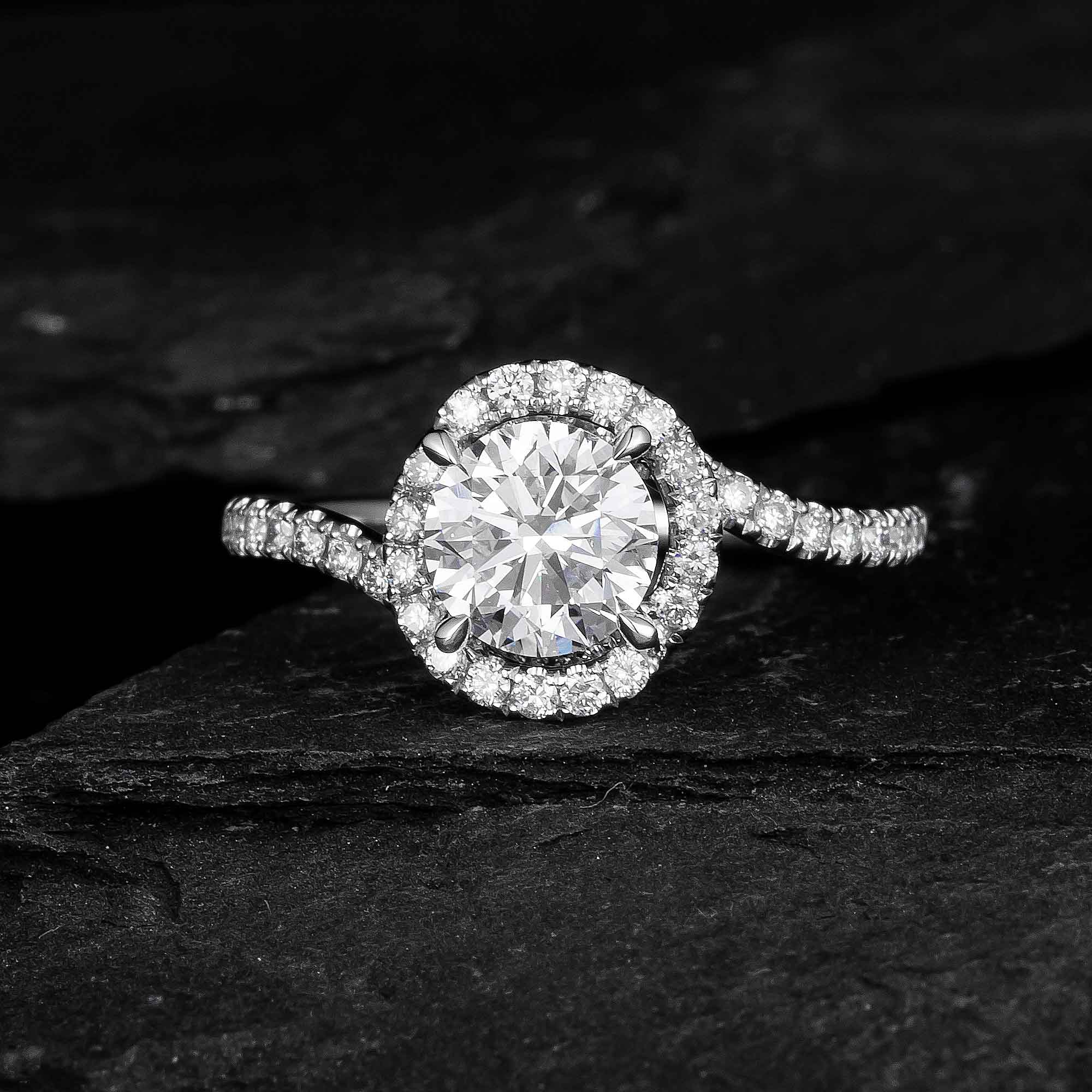 1ct Round Twisted Halo Lab Grown Diamond Ring in 14k White Gold
