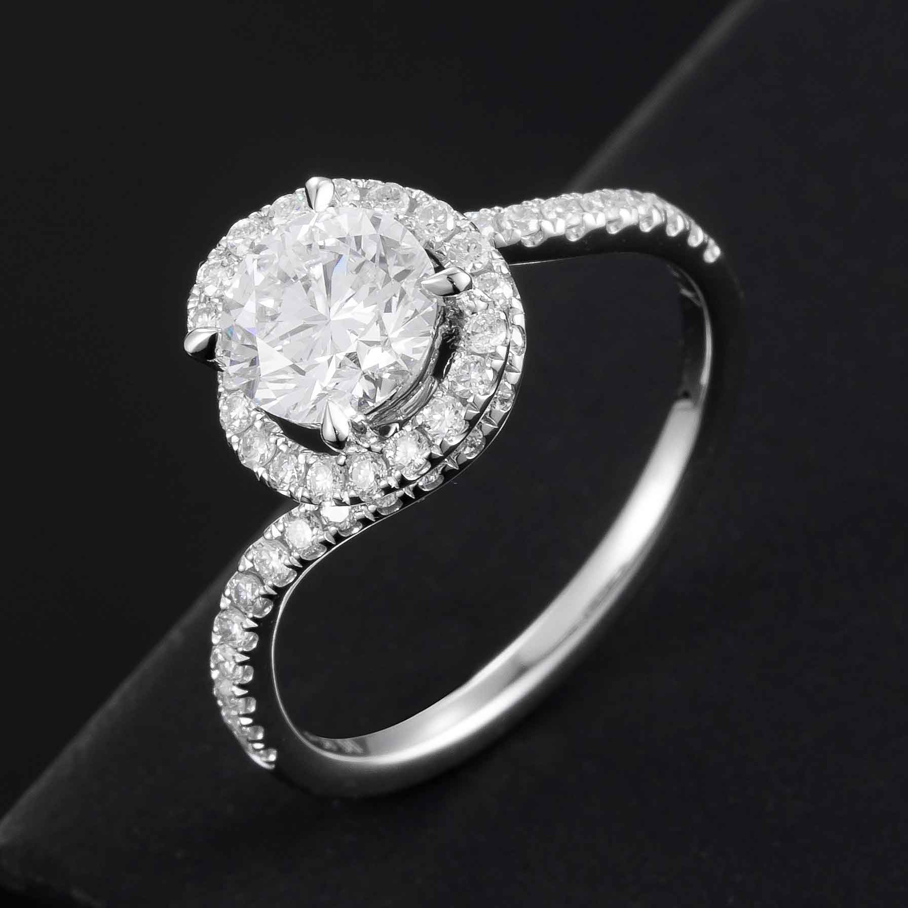 1ct Round Twisted Halo Lab Grown Diamond Ring in 14k White Gold