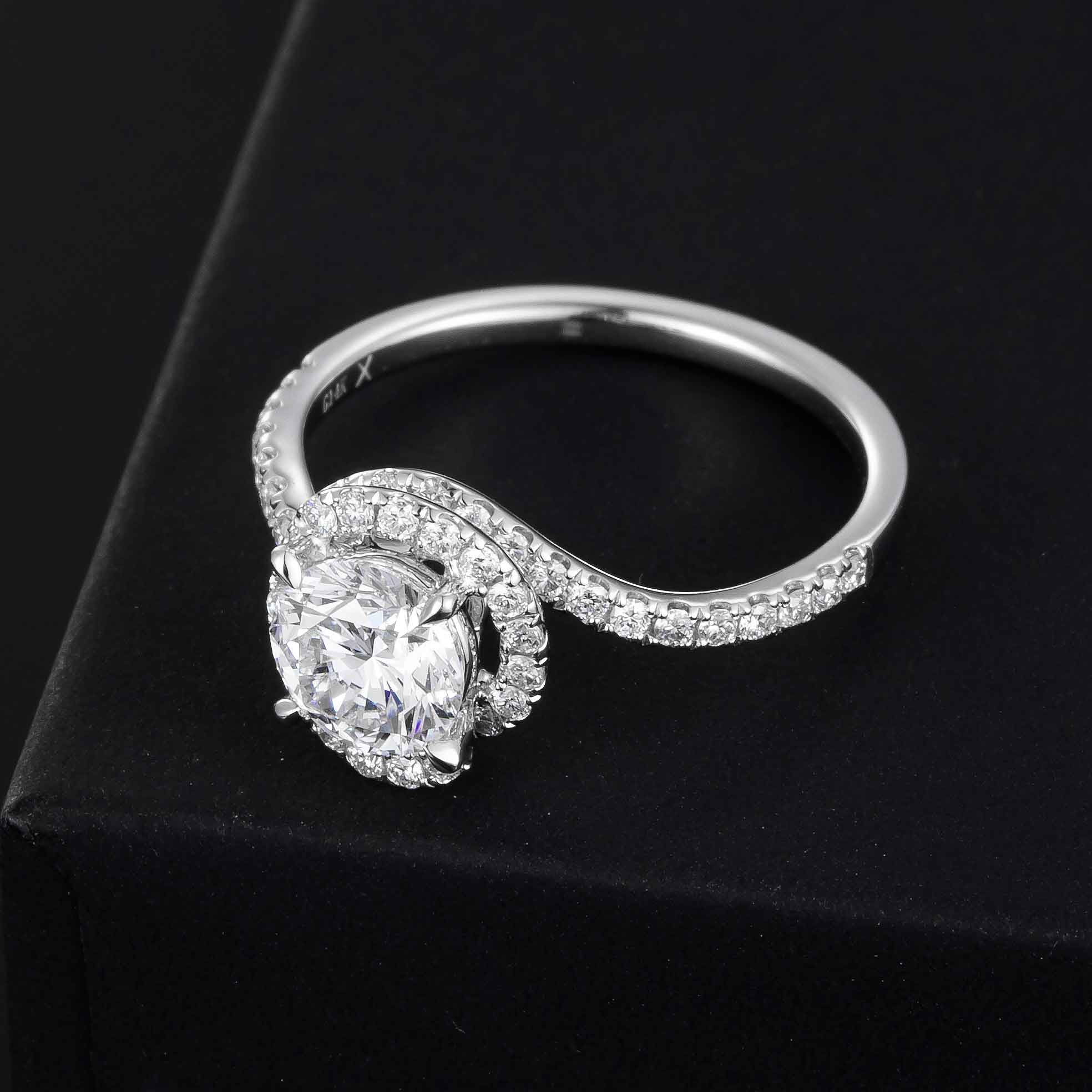 1ct Round Twisted Halo Lab Grown Diamond Ring in 14k White Gold