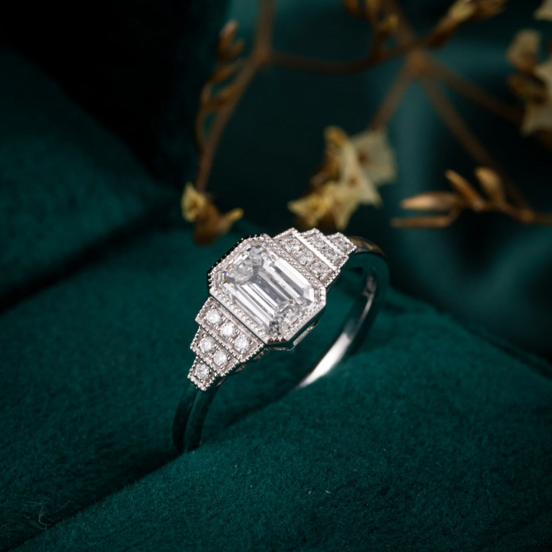 1 ct Emerald Cut Lab Grown Diamond Engagement Ring in 14k White Gold