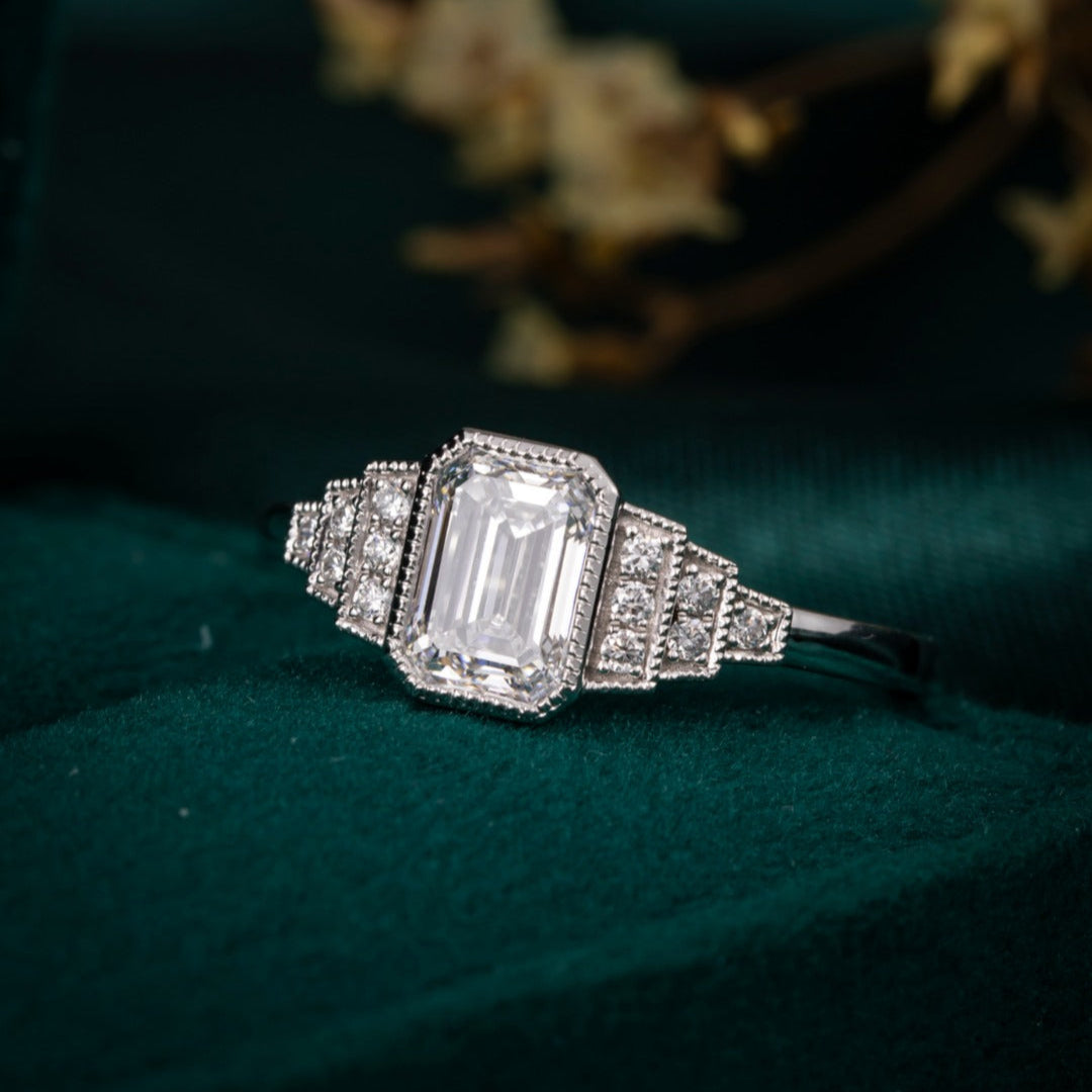 1 ct Emerald Cut Lab Grown Diamond Engagement Ring in 14k White Gold
