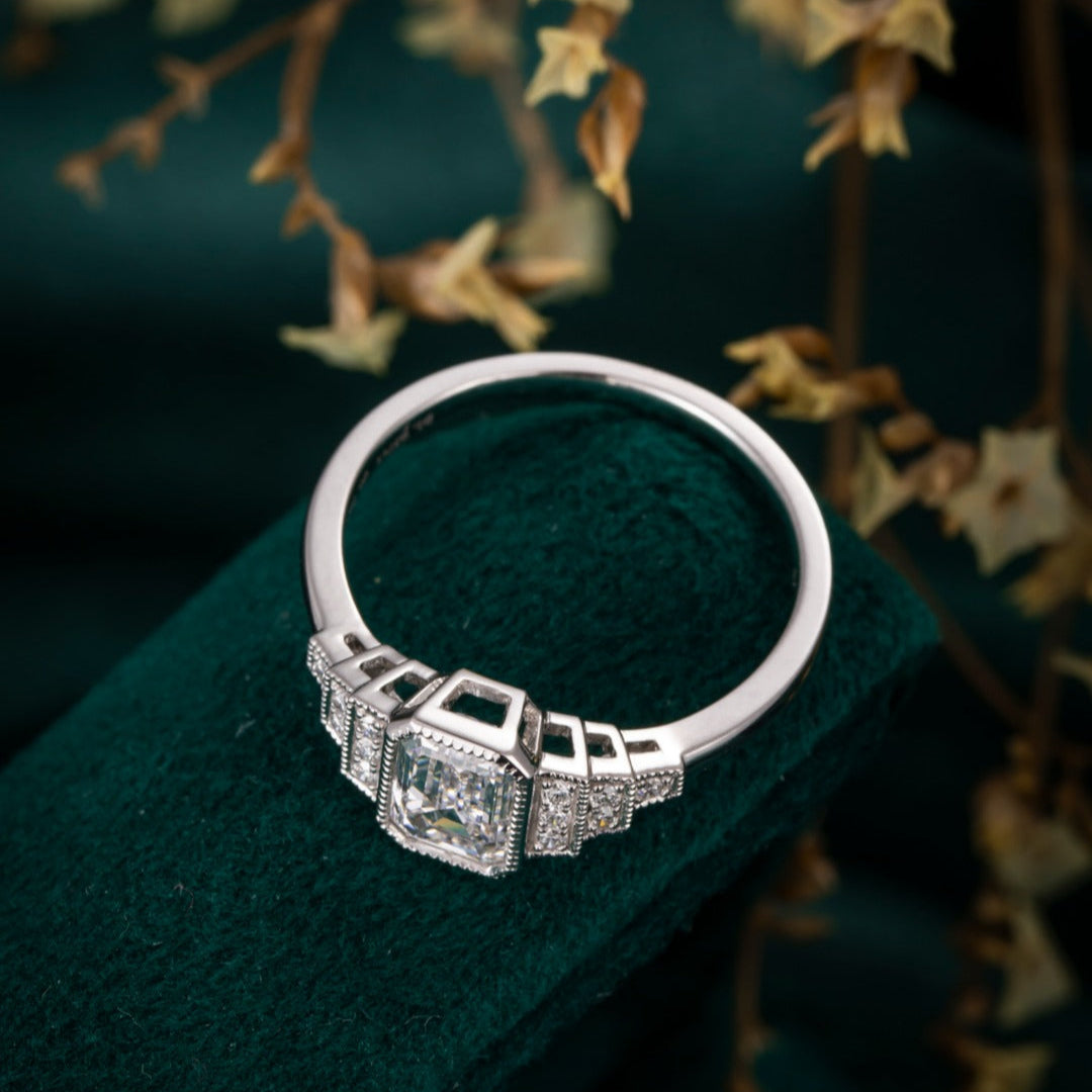 1 ct Emerald Cut Lab Grown Diamond Engagement Ring in 14k White Gold
