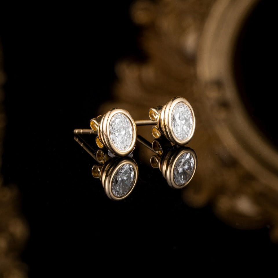 Bezel Oval Lab Grown Diamonds Earstuds (Pair) 1ct tw 14K Yellow gold