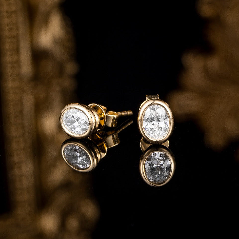 Bezel Oval Lab Grown Diamonds Earstuds (Pair) 1ct tw 14K Yellow gold