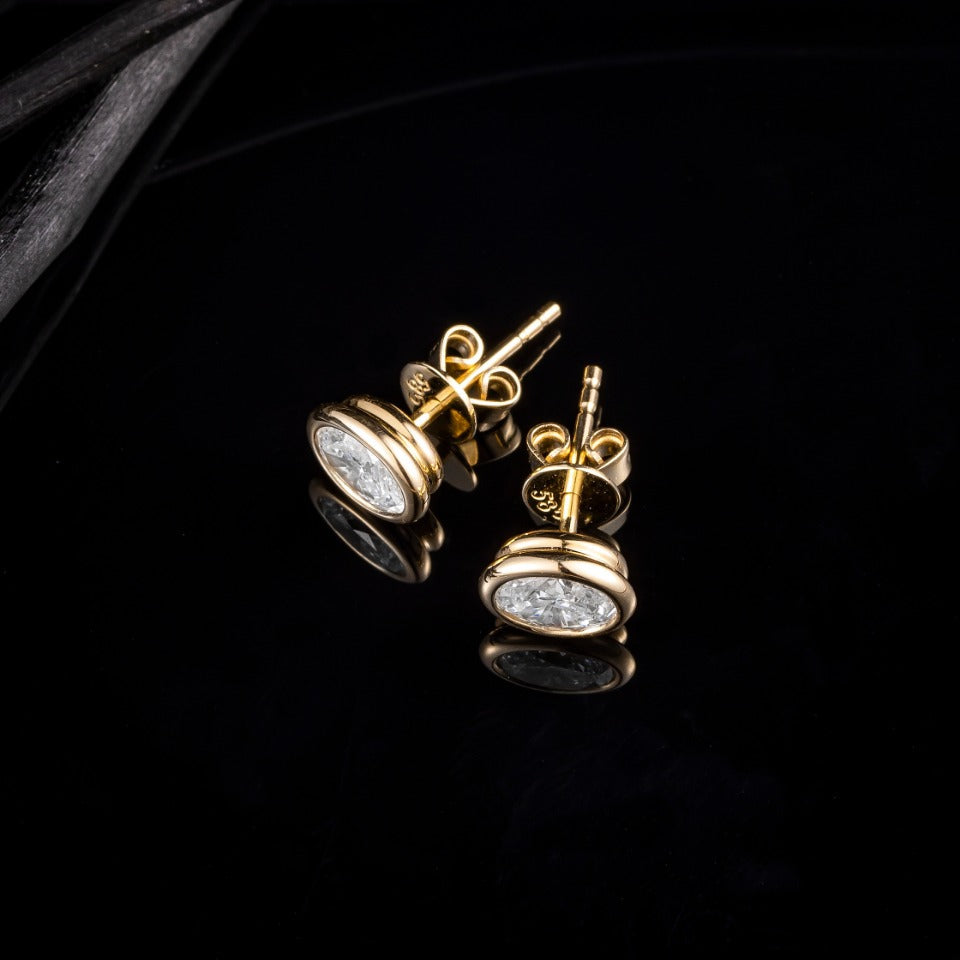 Bezel Oval Lab Grown Diamonds Earstuds (Pair) 1ct tw 14K Yellow gold