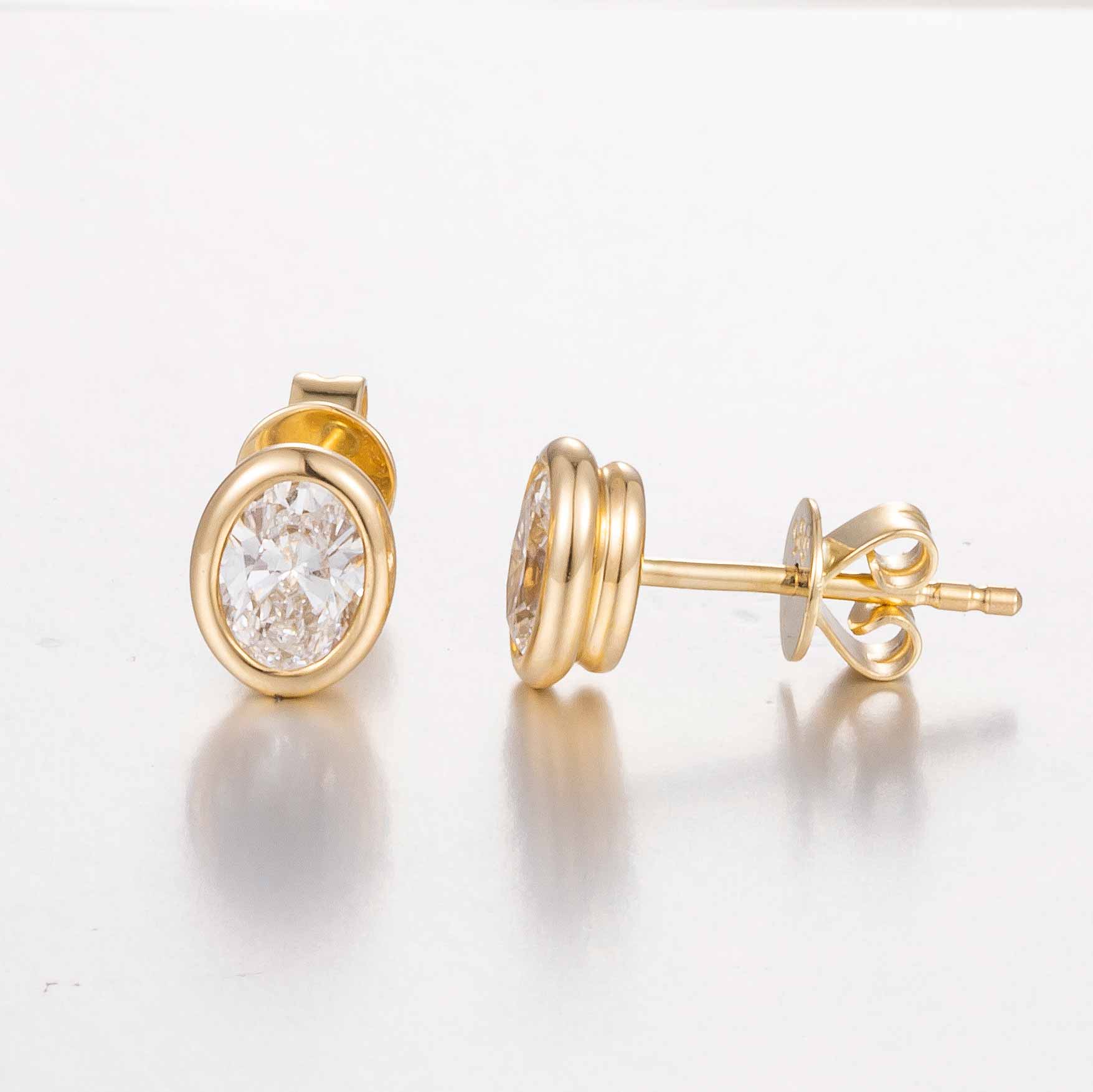 Bezel Oval Lab Grown Diamonds Earstuds (Pair) 1ct tw 14K Yellow gold