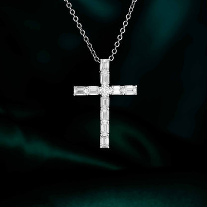 1.321 ctw Emerald Cut Diamond Cross Pendant Necklace in 14K White Gold