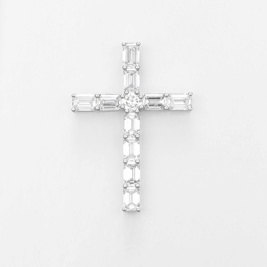 1.321 ctw Emerald Cut Diamond Cross Pendant Necklace in 14K White Gold