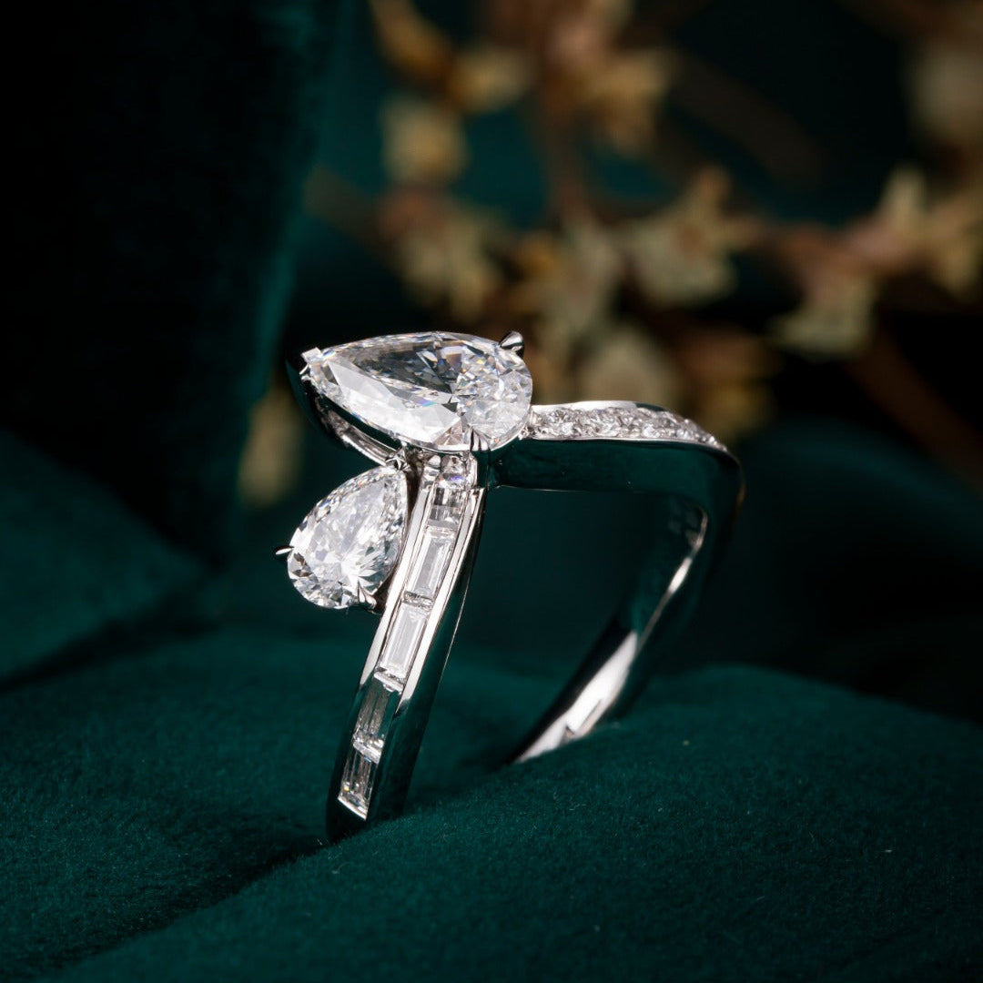 Toi Et Moi Pear Shaped Lab-Grown Diamond Engagement Ring in 14K White Gold