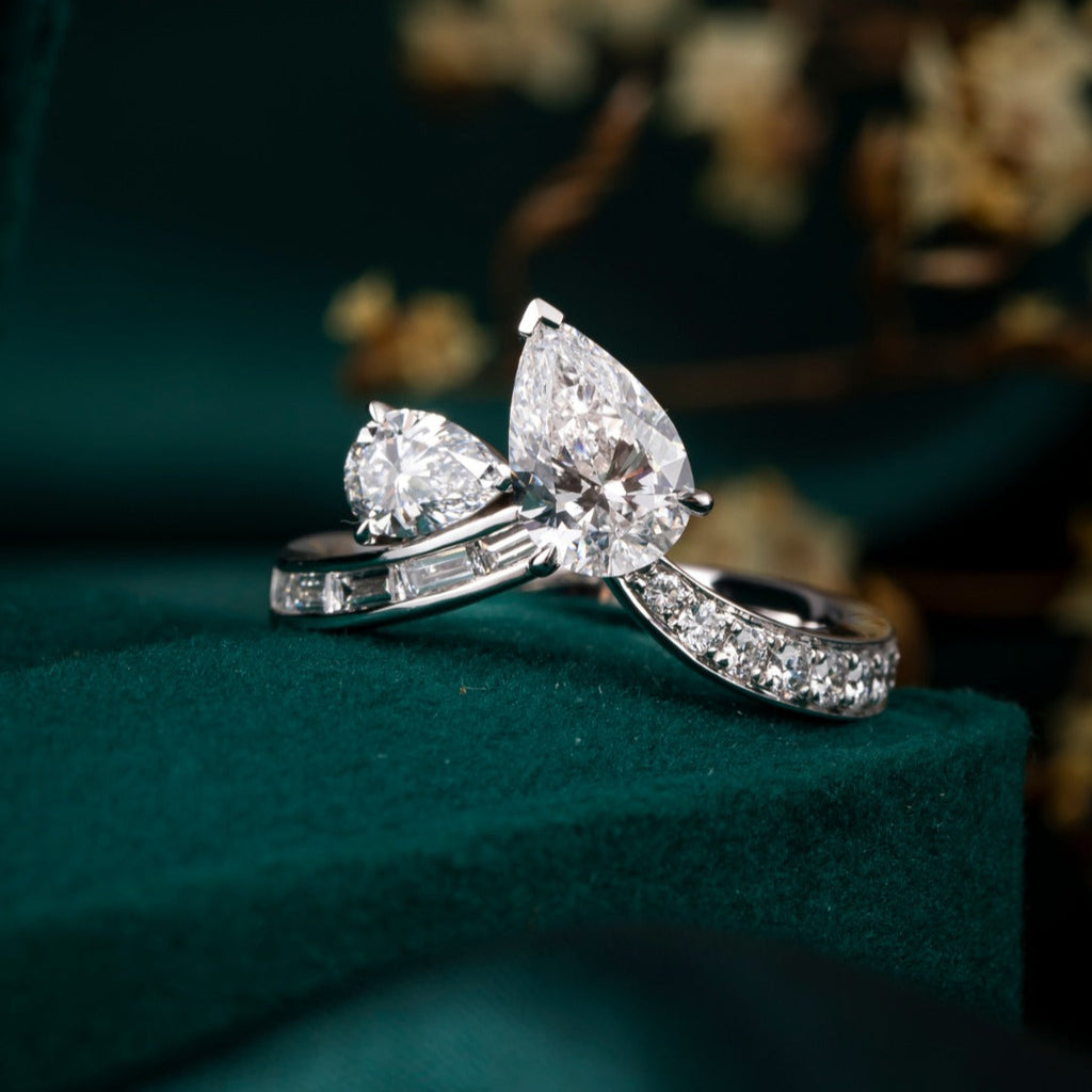 Toi Et Moi Pear Shaped Lab-Grown Diamond Engagement Ring in 14K White Gold