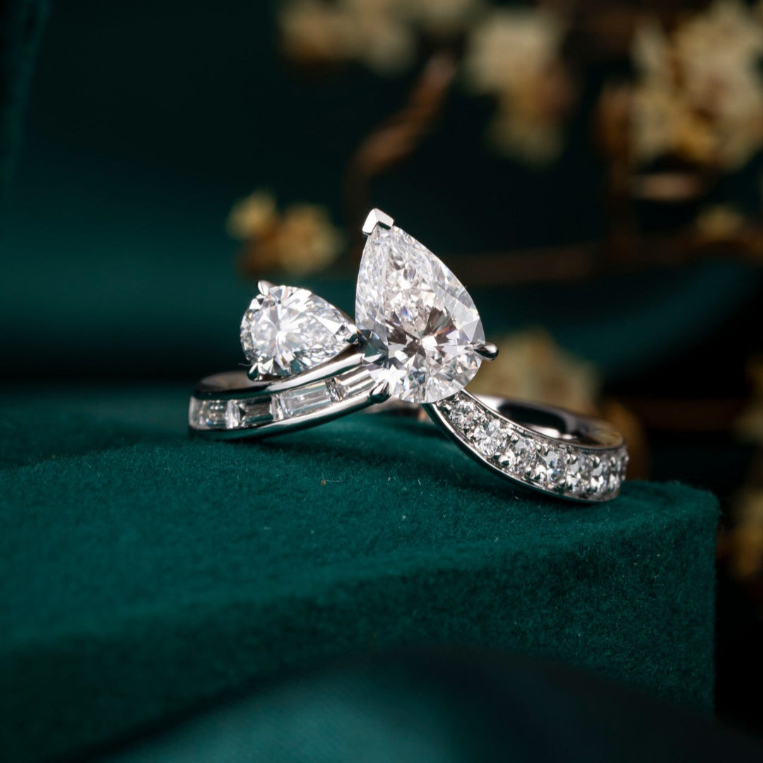 Toi Et Moi Pear Shaped Lab-Grown Diamond Engagement Ring in 14K White Gold