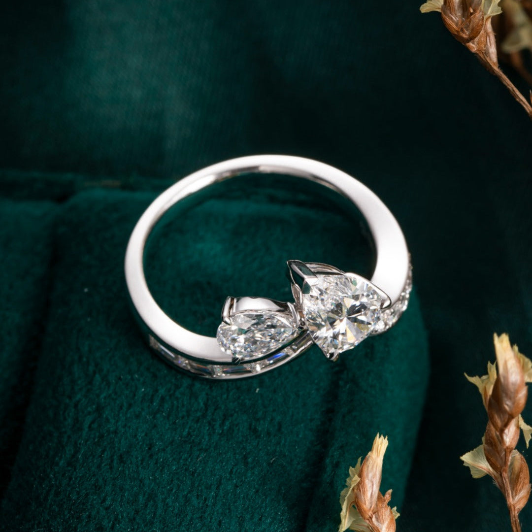 Toi Et Moi Pear Shaped Lab-Grown Diamond Engagement Ring in 14K White Gold