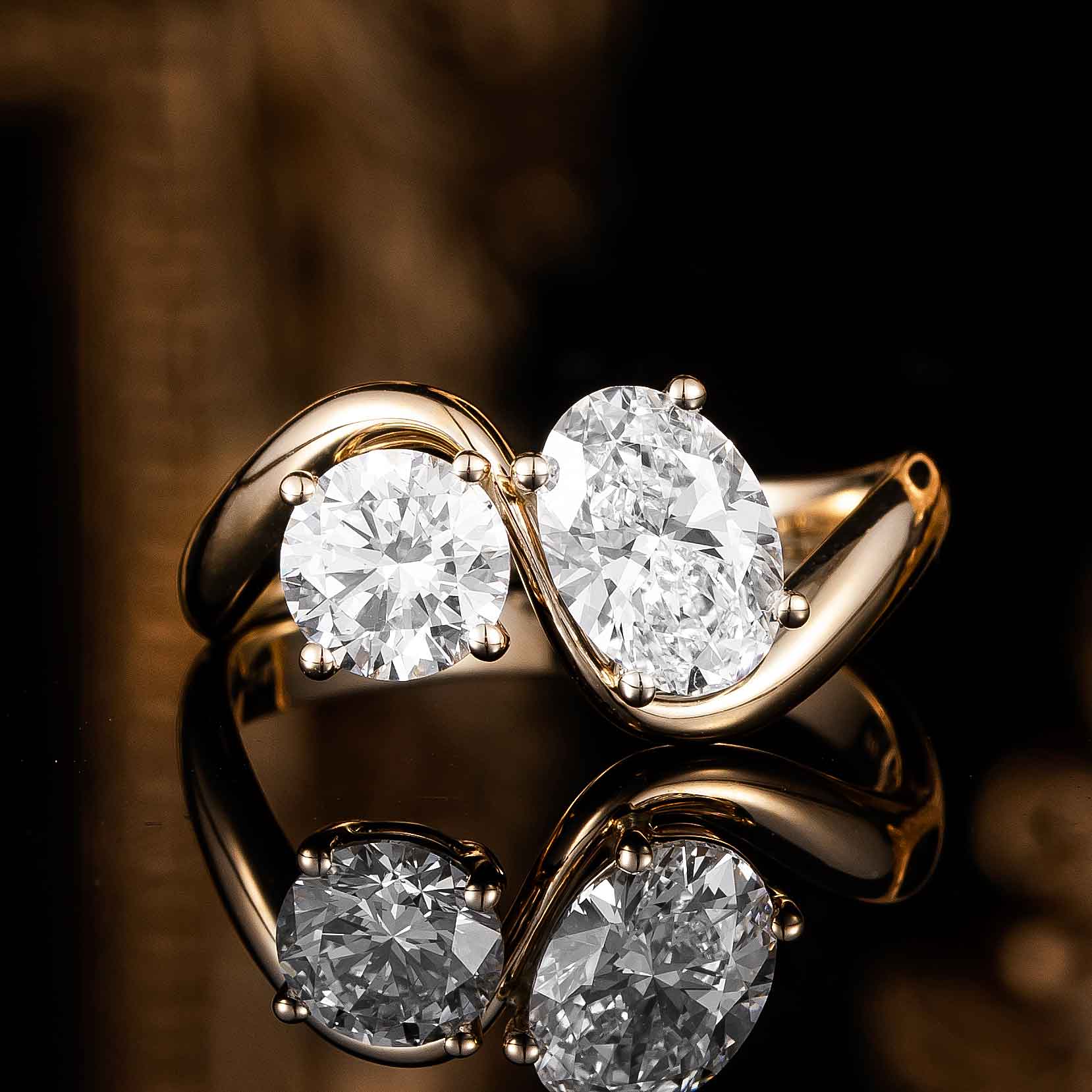 1.7 ctw Toi et Moi Round& Oval Lab Grown Diamond Ring in 14k Yellow Gold