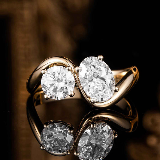 1.7 ctw Toi et Moi Round& Oval Lab Grown Diamond Ring in 14k Yellow Gold