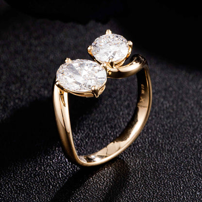 1.7 ctw Toi et Moi Round& Oval Lab Grown Diamond Ring in 14k Yellow Gold