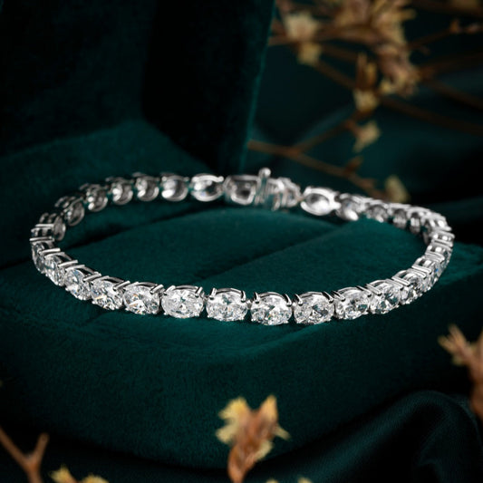 9 ct.tw  Horizontal Oval Lab Grown Diamond Tennis Bracelet 6-7.5 Inch in 14k White Gold