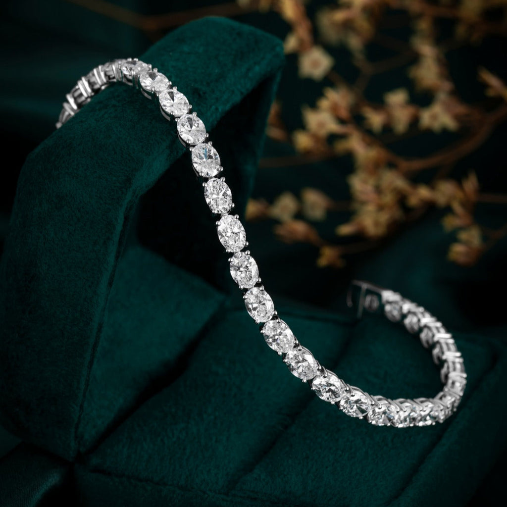 9 ct.tw  Horizontal Oval Lab Grown Diamond Tennis Bracelet 6-7.5 Inch in 14k White Gold