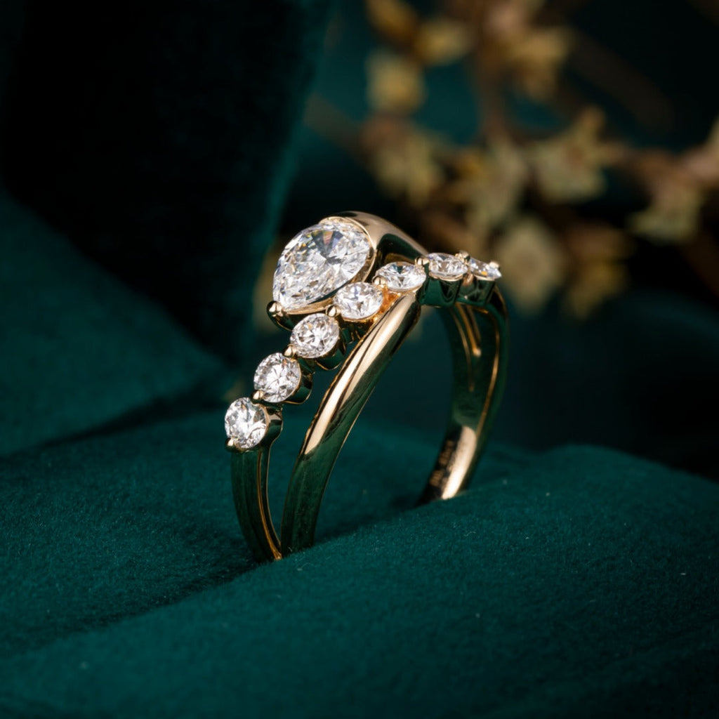 1 ct Modern style Pear Cut Lab Grown Diamond Engagement Ring in 14k Yellow Gold