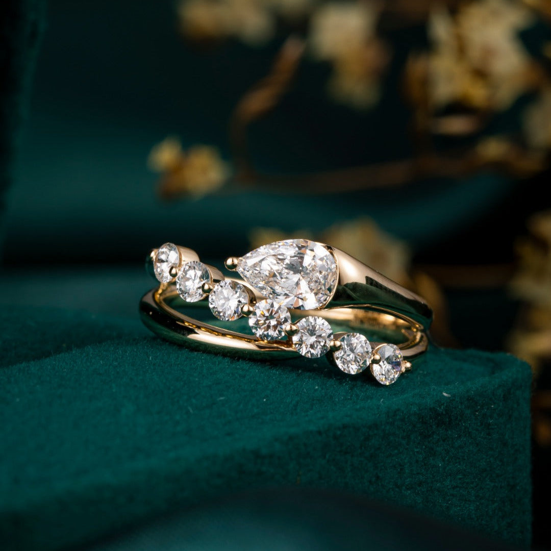 1 ct Modern style Pear Cut Lab Grown Diamond Engagement Ring in 14k Yellow Gold