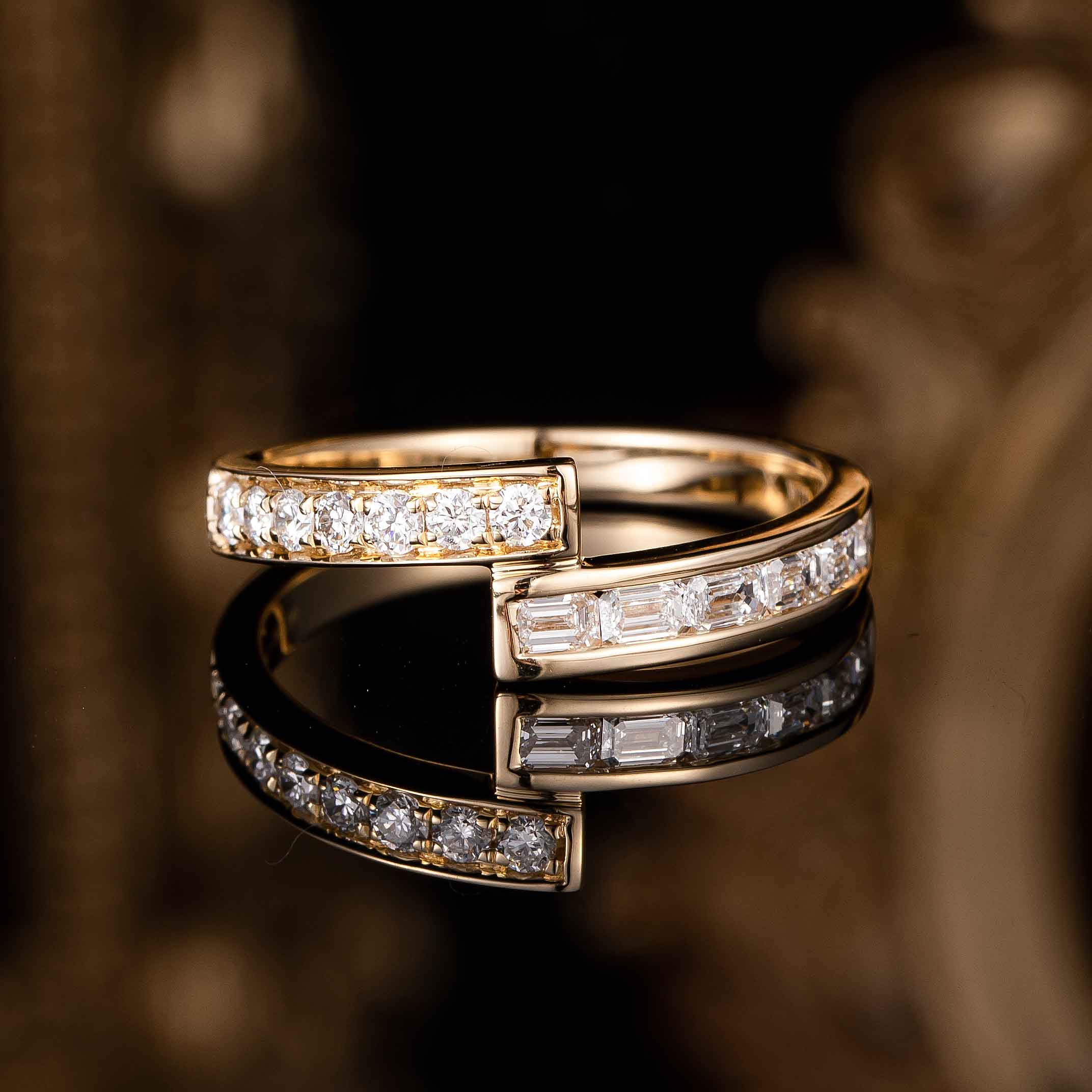 0.587ctw Round& Baguette Lab Grown Diamond Ring in 14k Yellow Gold