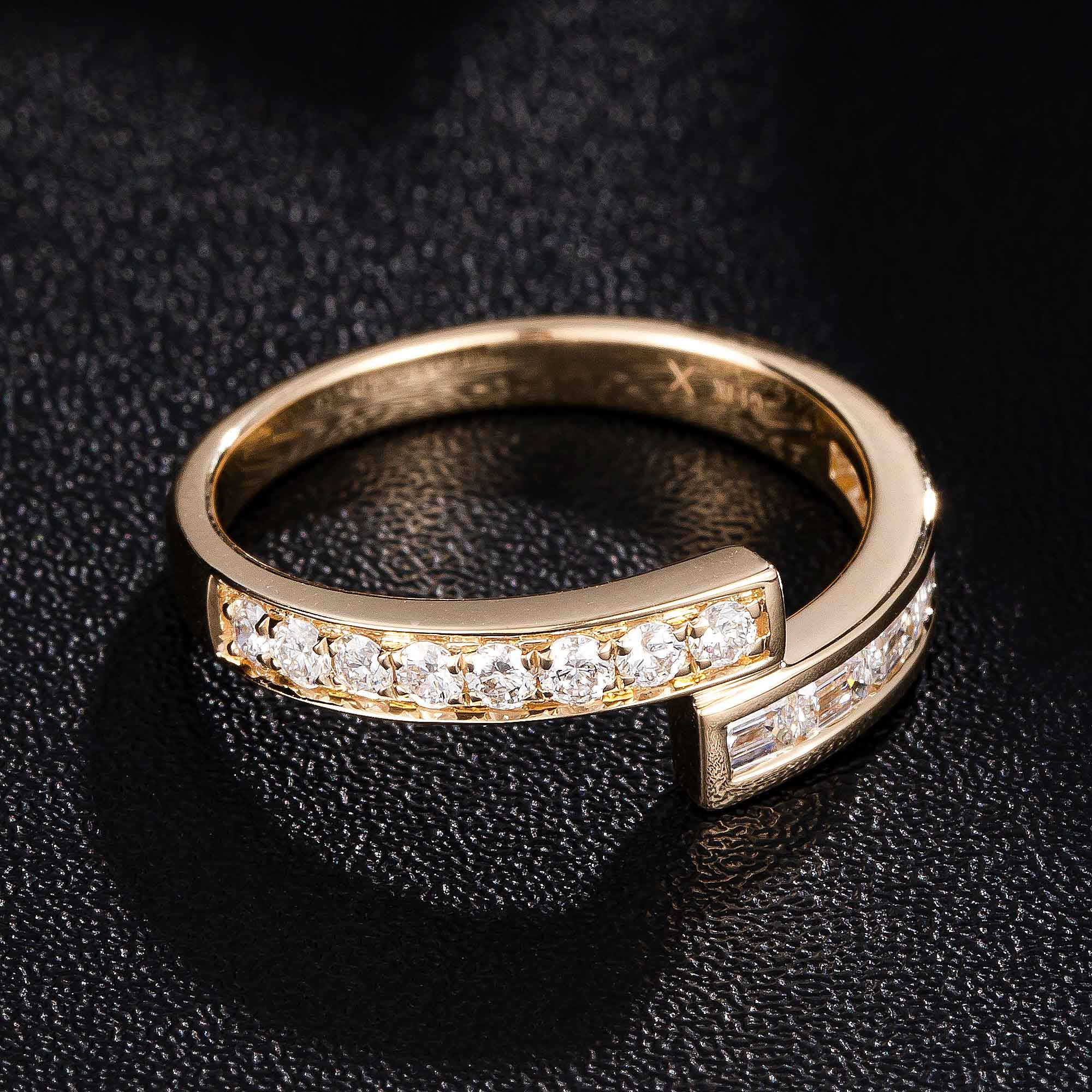 0.587ctw Round& Baguette Lab Grown Diamond Ring in 14k Yellow Gold