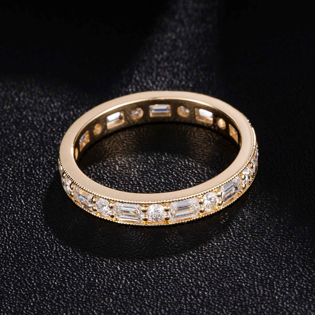 1.339 ctw Baguette & Round Lab Grown Diamond Full Eternity Ring in 14k Yellow Gold