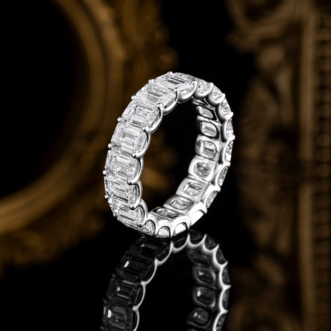 7.628ctw Emerald Lab Grown Diamond Eternity Ring in 14k White Gold