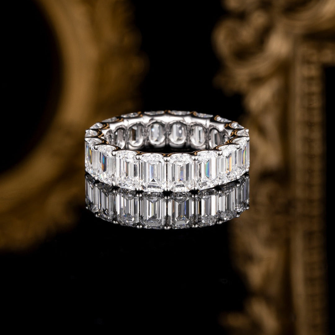 7.628ctw Emerald Lab Grown Diamond Eternity Ring in 14k White Gold