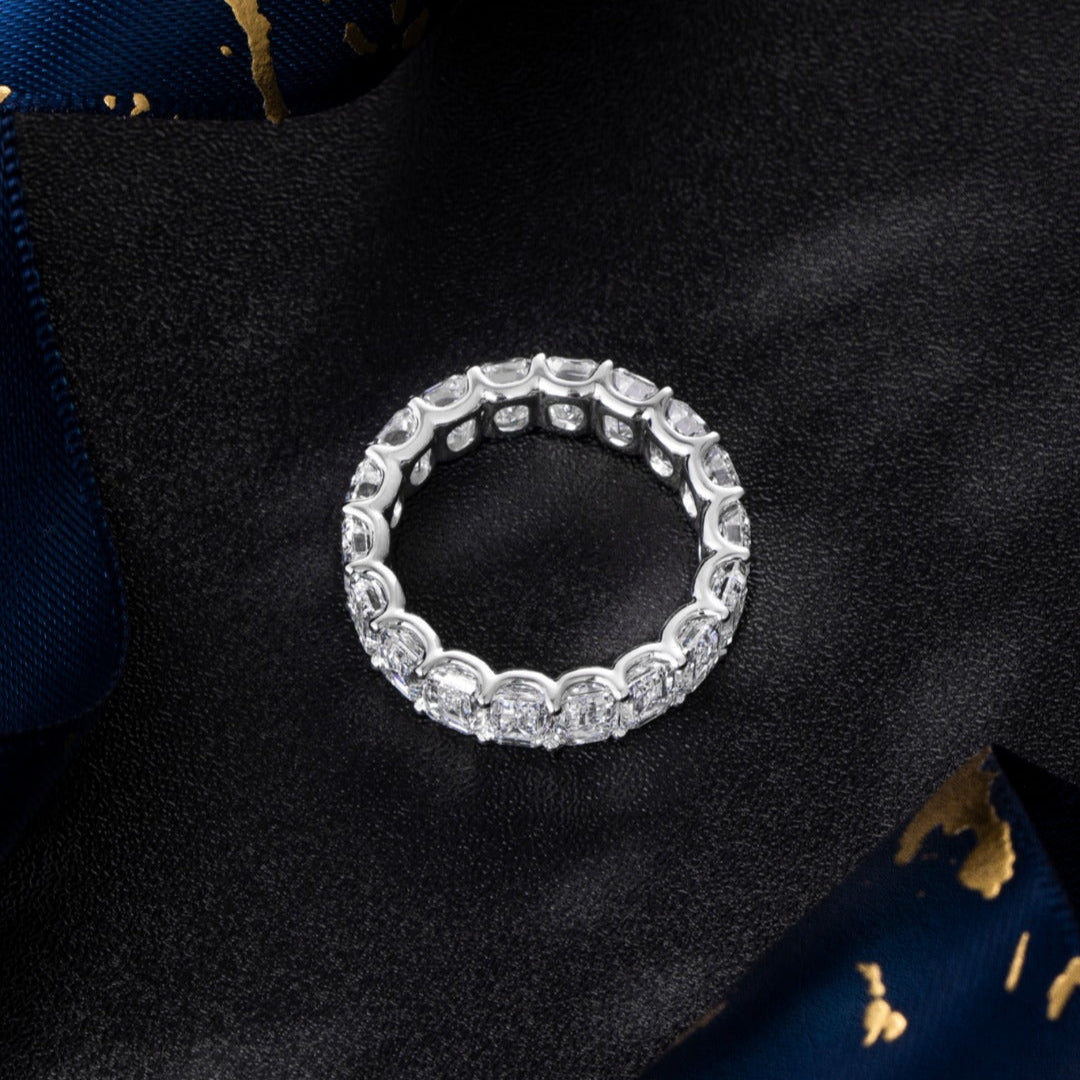 7.628ctw Emerald Lab Grown Diamond Eternity Ring in 14k White Gold