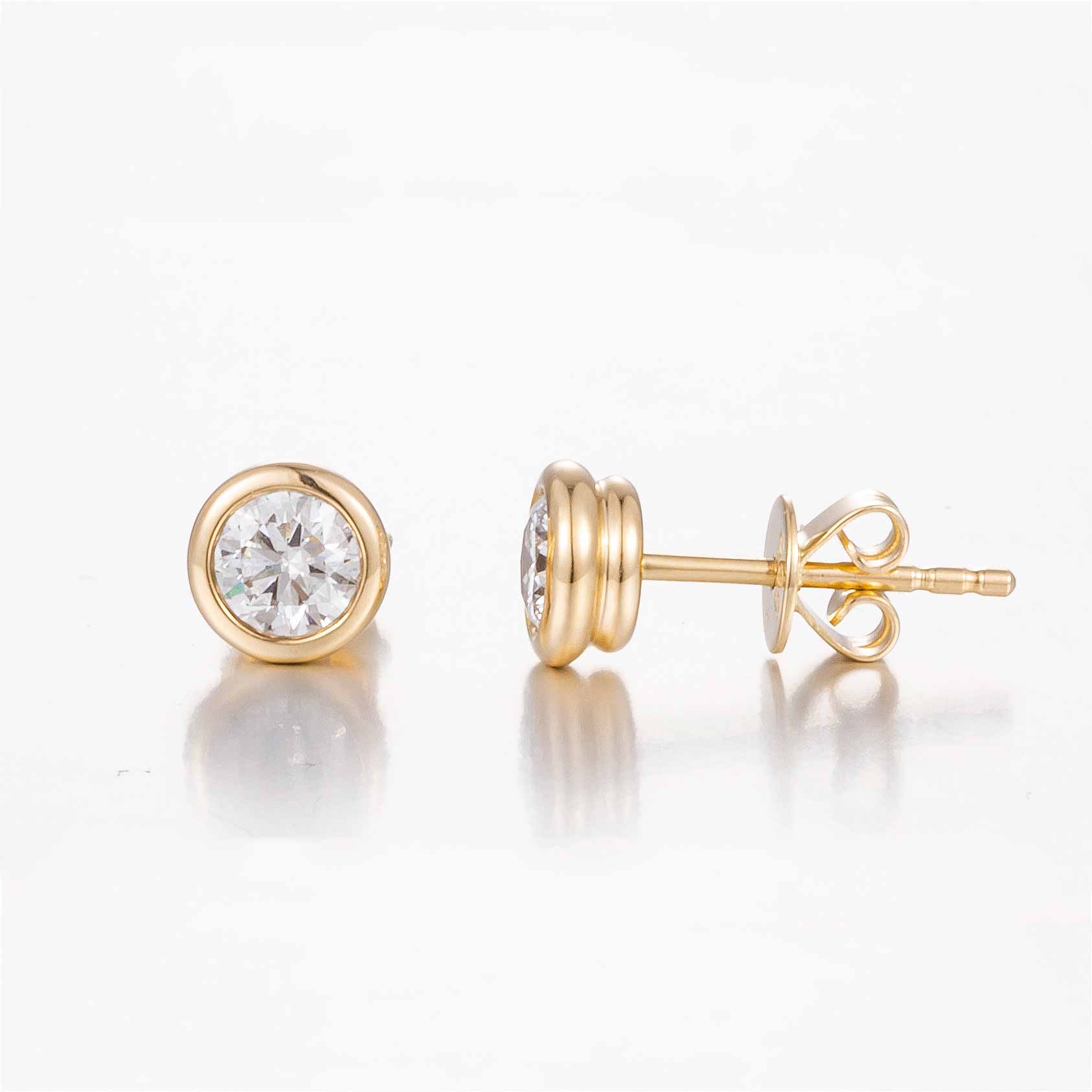 1ctw Bezel Round Cut Lab Grown Diamond Earstuds (Pair) 14K yellow gold