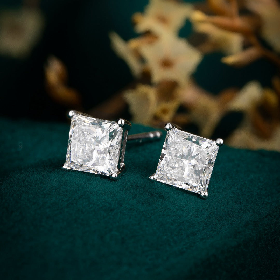 2 ctw Princess Cut 4 Prongs Lab Grown Diamond Earstuds (Pair) in White Gold