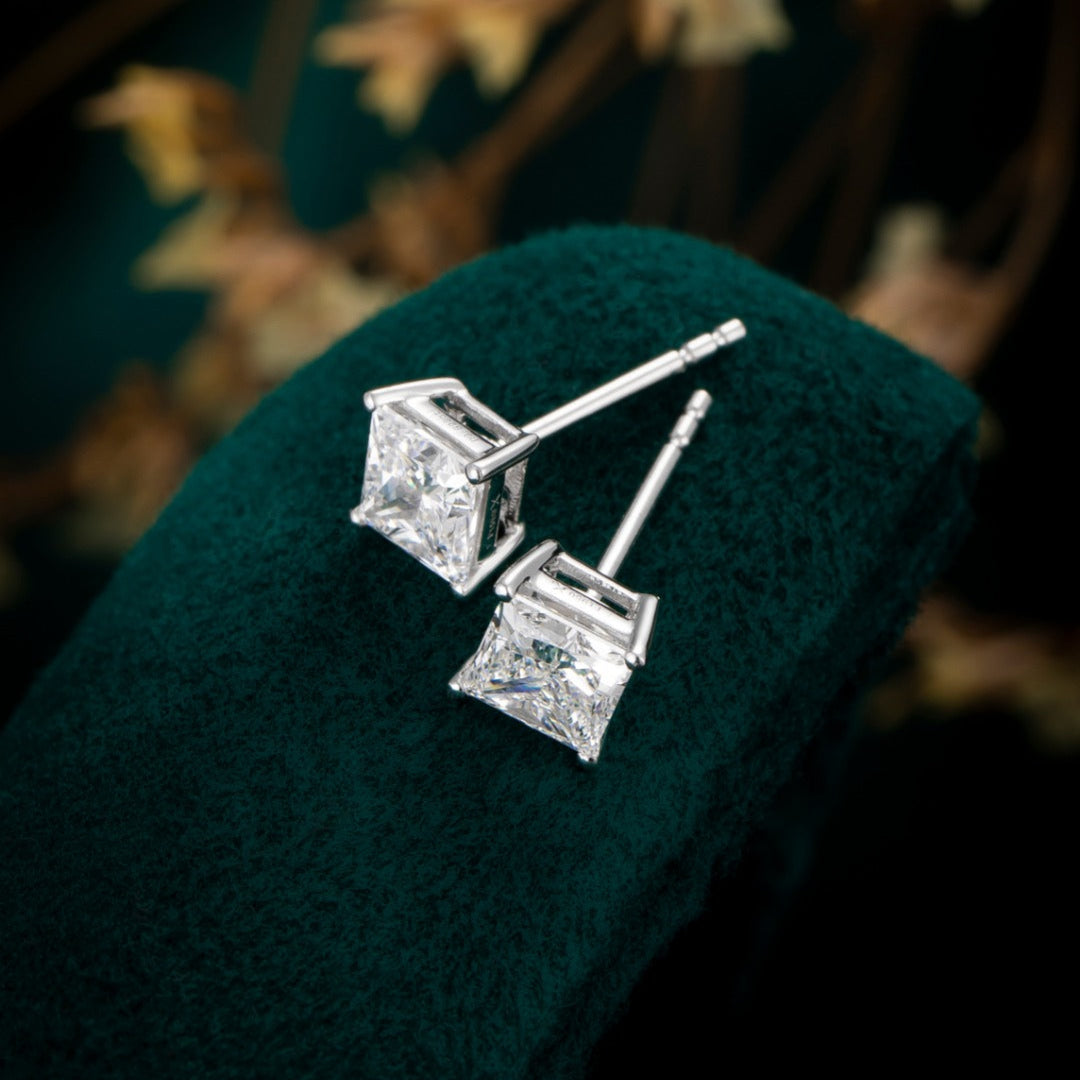 2 ctw Princess Cut 4 Prongs Lab Grown Diamond Earstuds (Pair) in White Gold