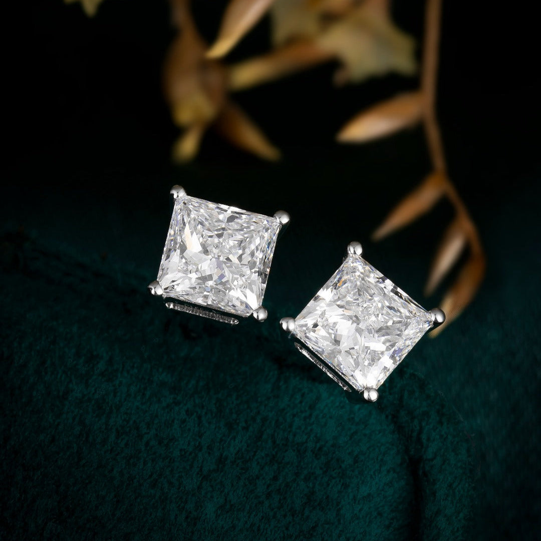 2 ctw Princess Cut 4 Prongs Lab Grown Diamond Earstuds (Pair) in White Gold