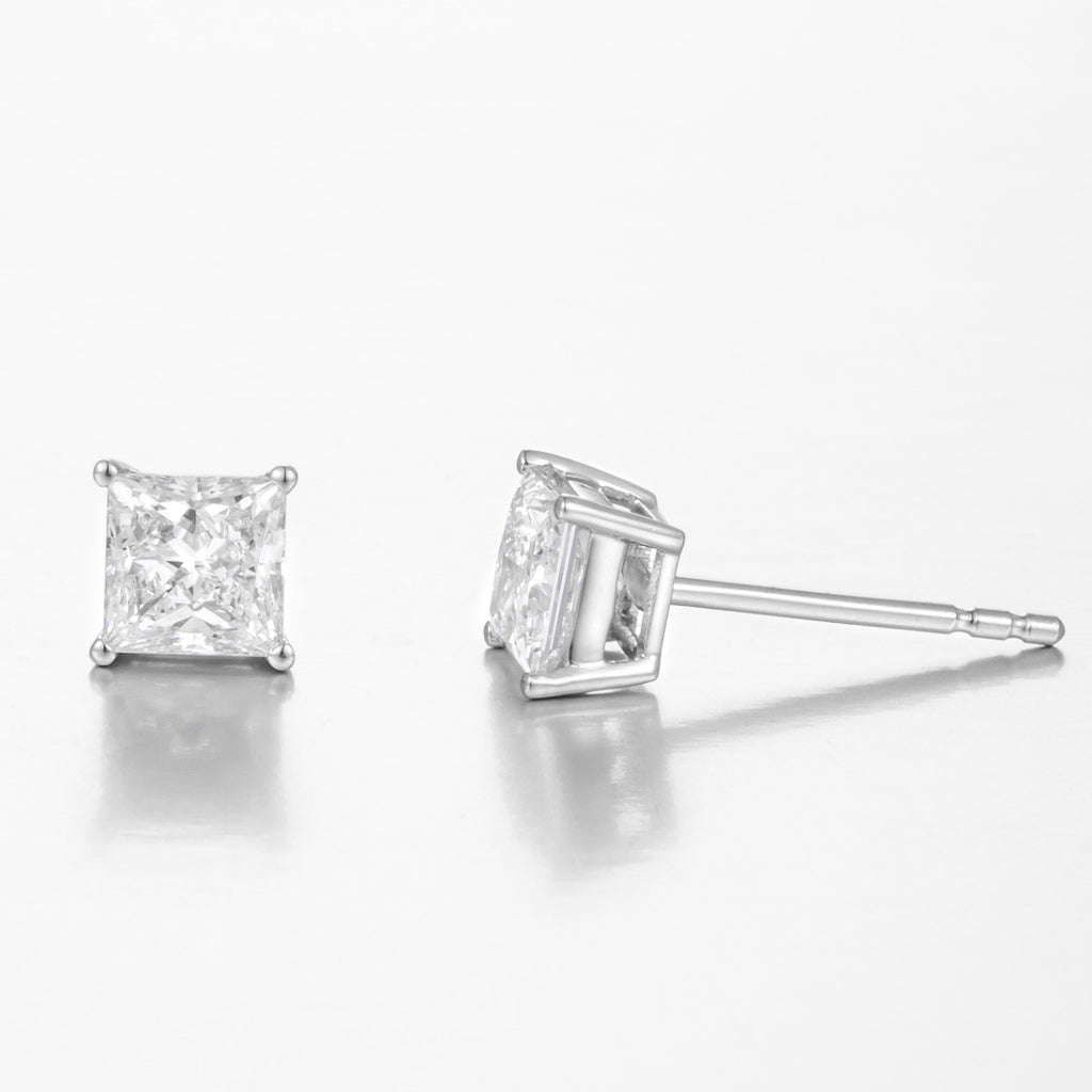2 ctw Princess Cut 4 Prongs Lab Grown Diamond Earstuds (Pair) in White Gold