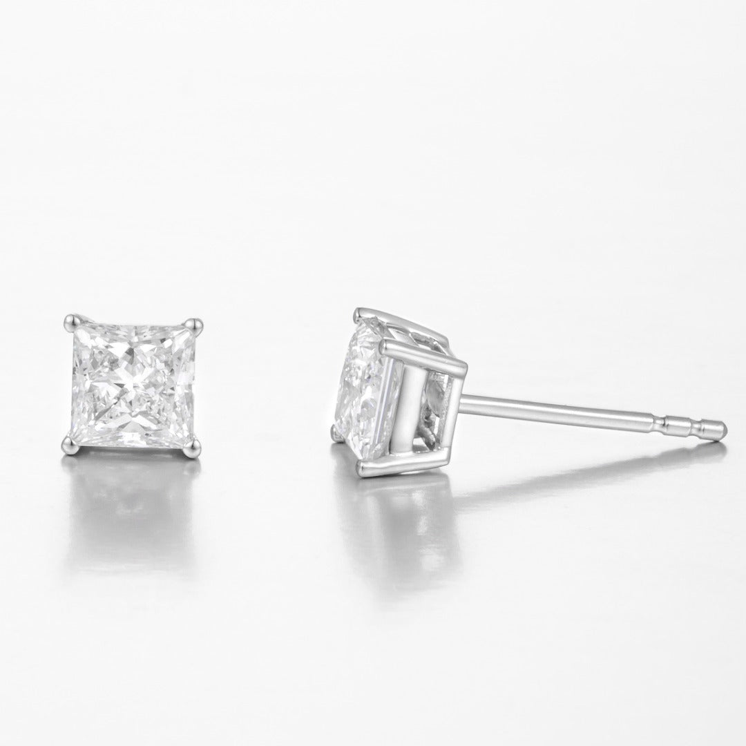 2 ctw Princess Cut 4 Prongs Lab Grown Diamond Earstuds (Pair) in White Gold