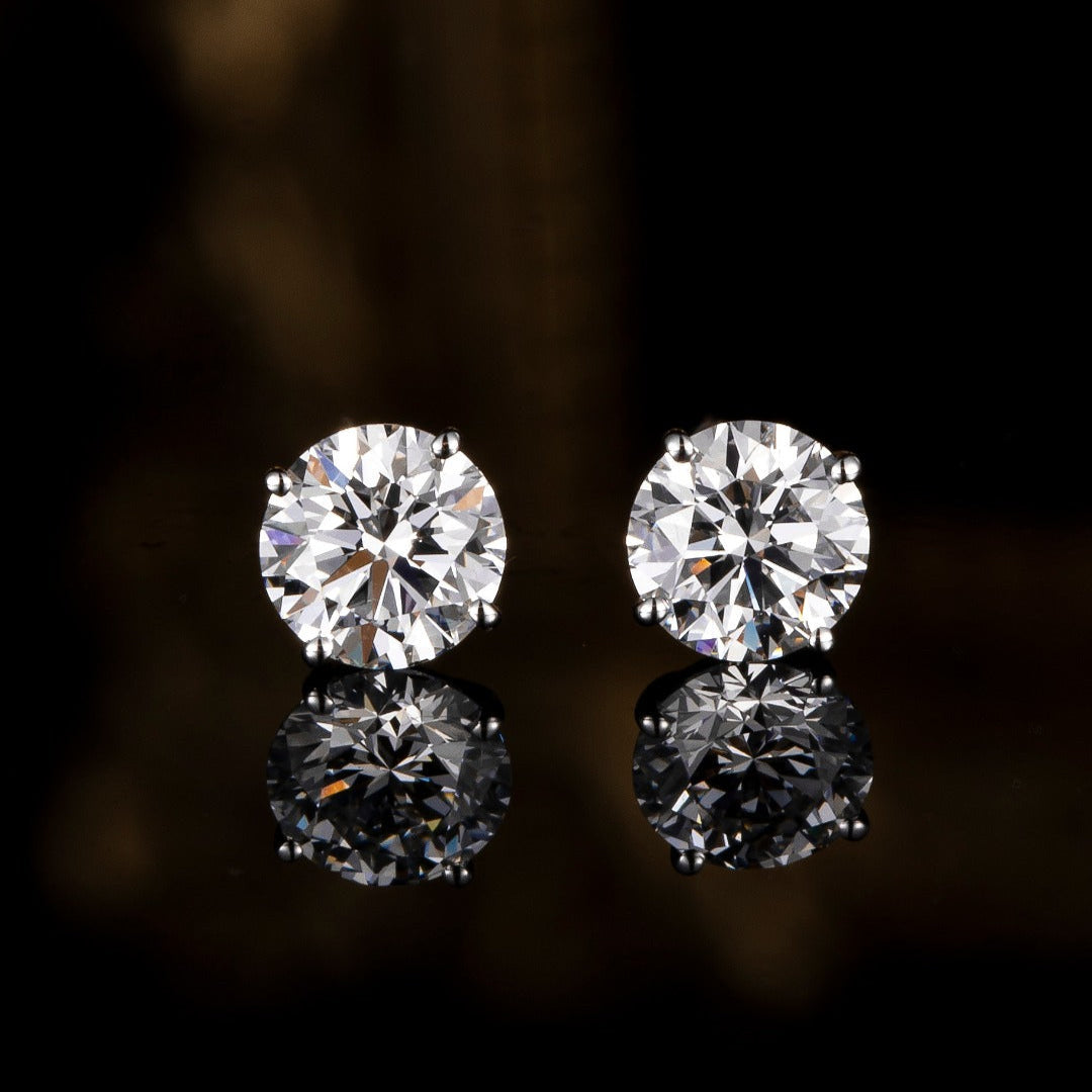 Perfect 4 prong Round Brillance Lab Grown Diamonds Earstuds (Pair) 1ct.tw 14k white gold