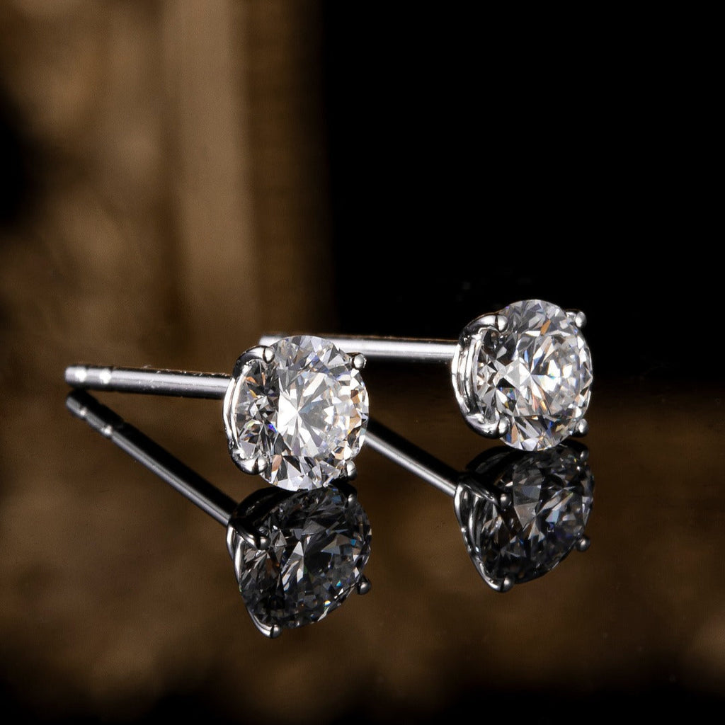 Perfect 4 prong Round Brillance Lab Grown Diamonds Earstuds (Pair) 3ct.tw 14k white gold
