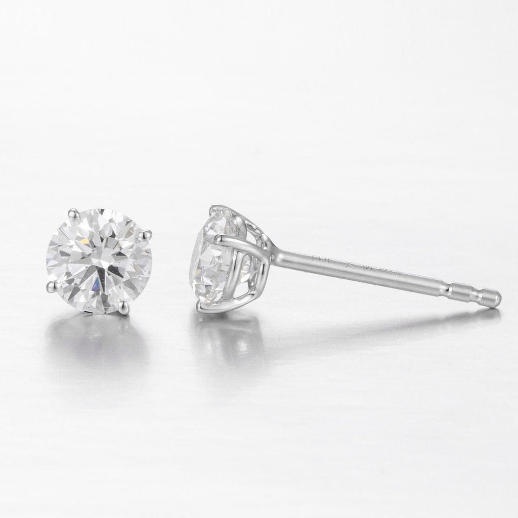 Perfect 4 prong Round Brillance Lab Grown Diamonds Earstuds (Pair) 2ct.tw 14k white gold