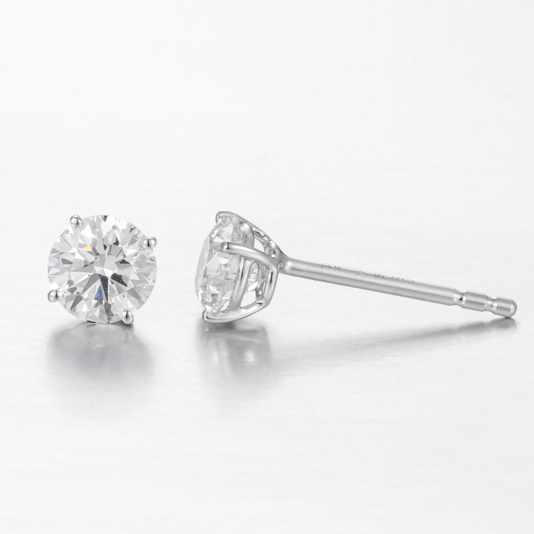 Perfect 4 prong Round Brillance Lab Grown Diamonds Earstuds (Pair) 2ct.tw 14k white gold