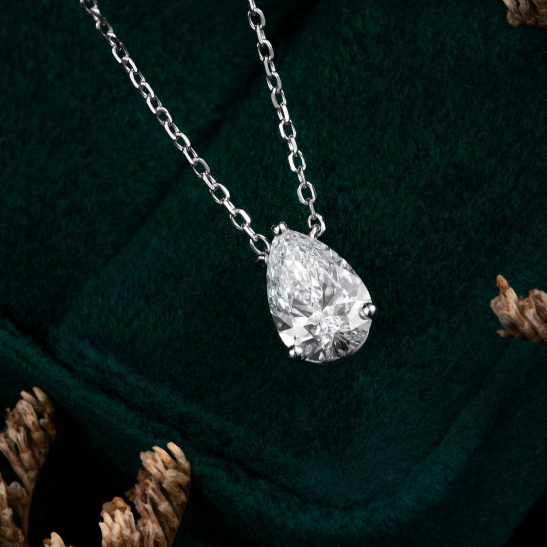 Teardrop Pear-cut solitaire Lab Grown Diamond Necklace 16-18 Inch in 14k white gold 1ctw 