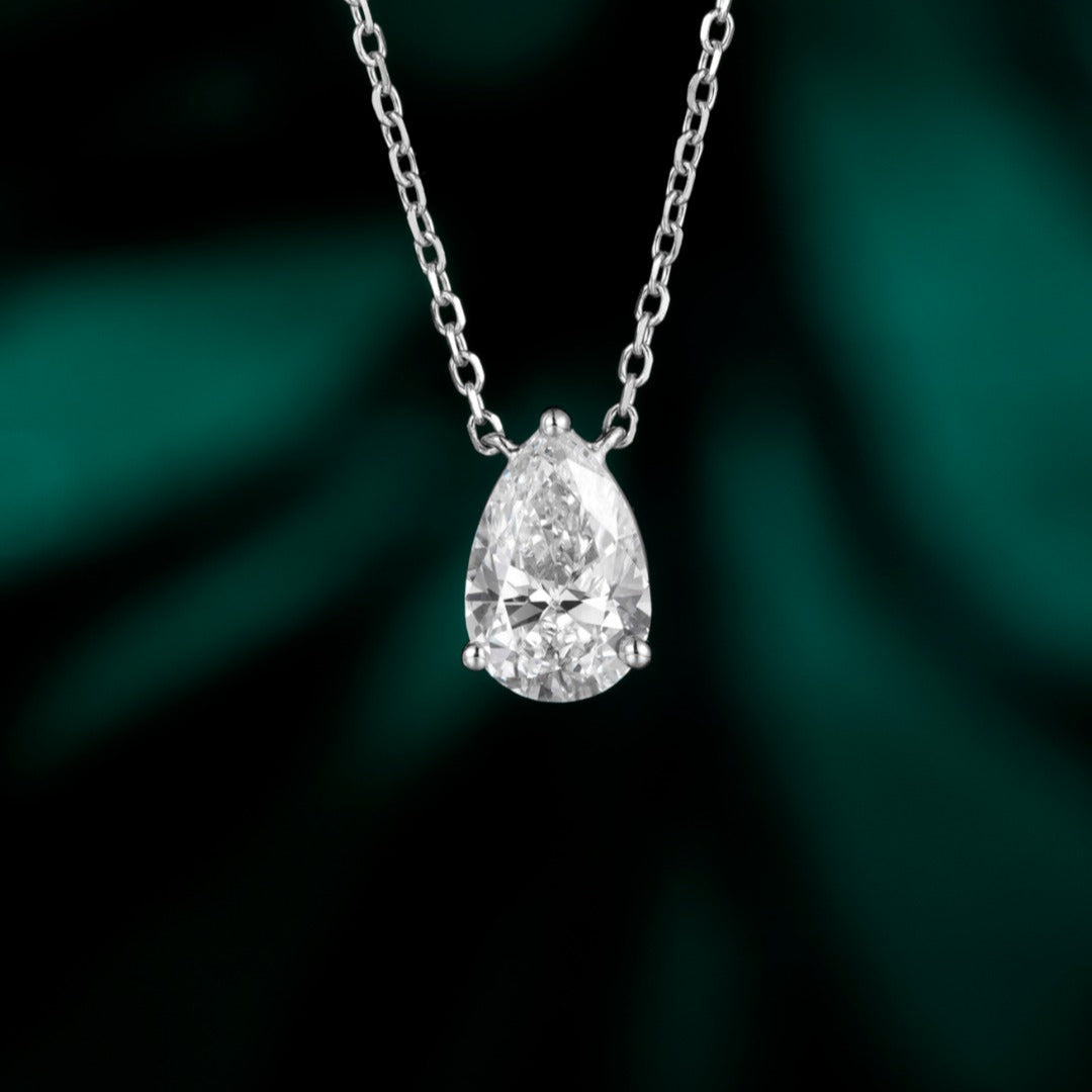 Teardrop Pear-cut Lab Grown Diamond Necklace 16-18 Inch in 14k white gold