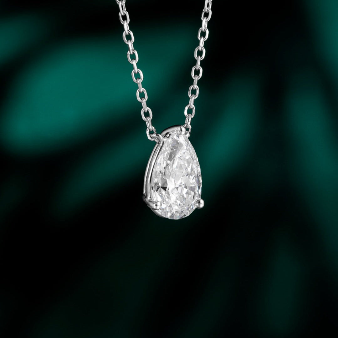 Teardrop Pear-cut solitaire Lab Grown Diamond Necklace 16-18 Inch in 14k white gold 1ctw 