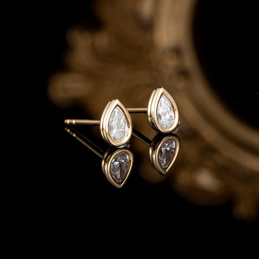 1.0 ctw Bezel Pear Cut Lab Grown Diamonds Earstuds(Pair) in 14k Yellow Gold
