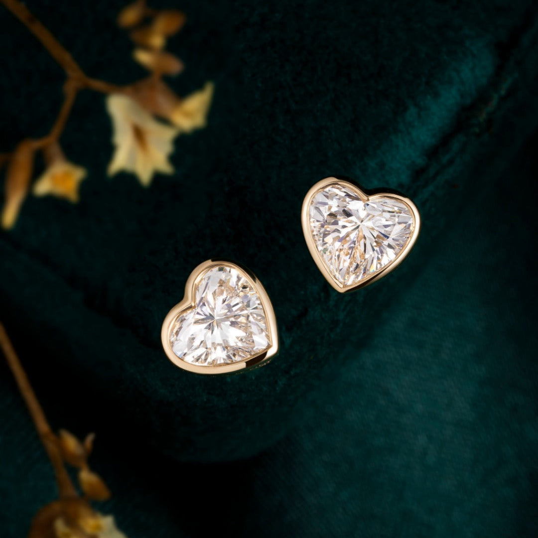 1 ctw Bezel Heart Cut Lab Grown Diamond Earstuds (Pair) in 14k Yellow Gold