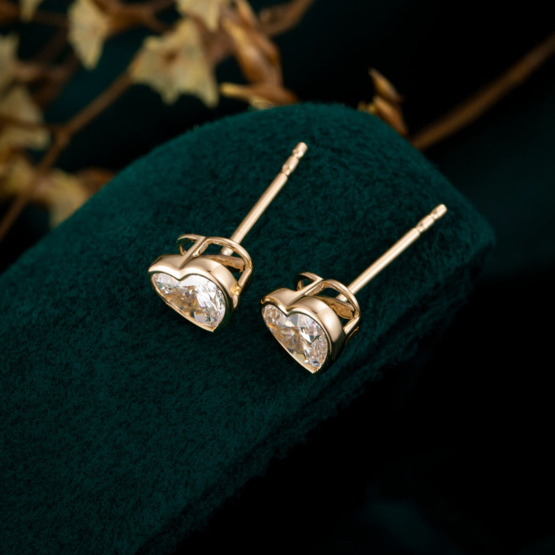 1 ctw Bezel Heart Cut Lab Grown Diamond Earstuds (Pair) in 14k Yellow Gold