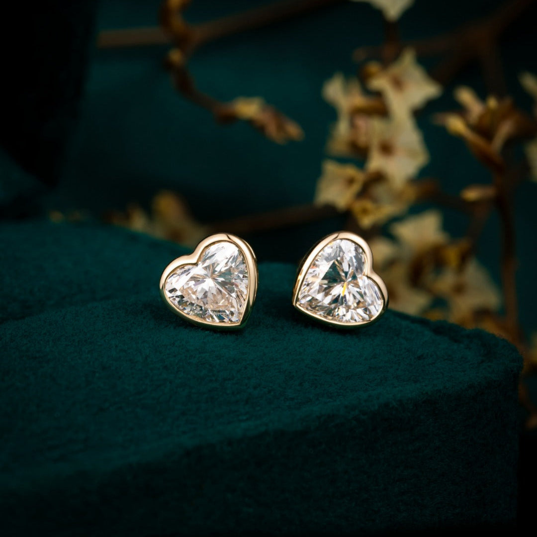 1 ctw Bezel Heart Cut Lab Grown Diamond Earstuds (Pair) in 14k Yellow Gold