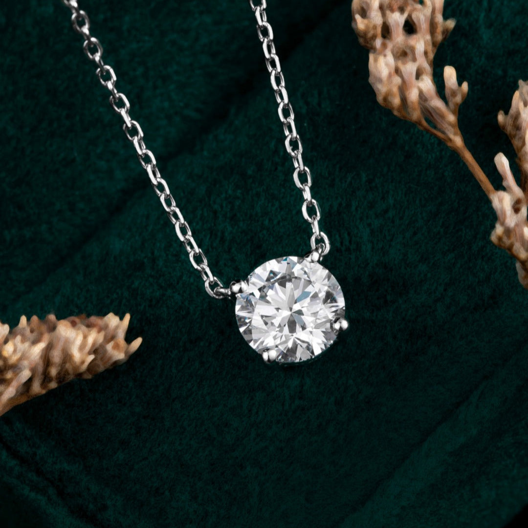 1 ct Round Solitaire 4 Prong Lab Grown Diamond Necklace 16-18 Inch in 14k White Gold