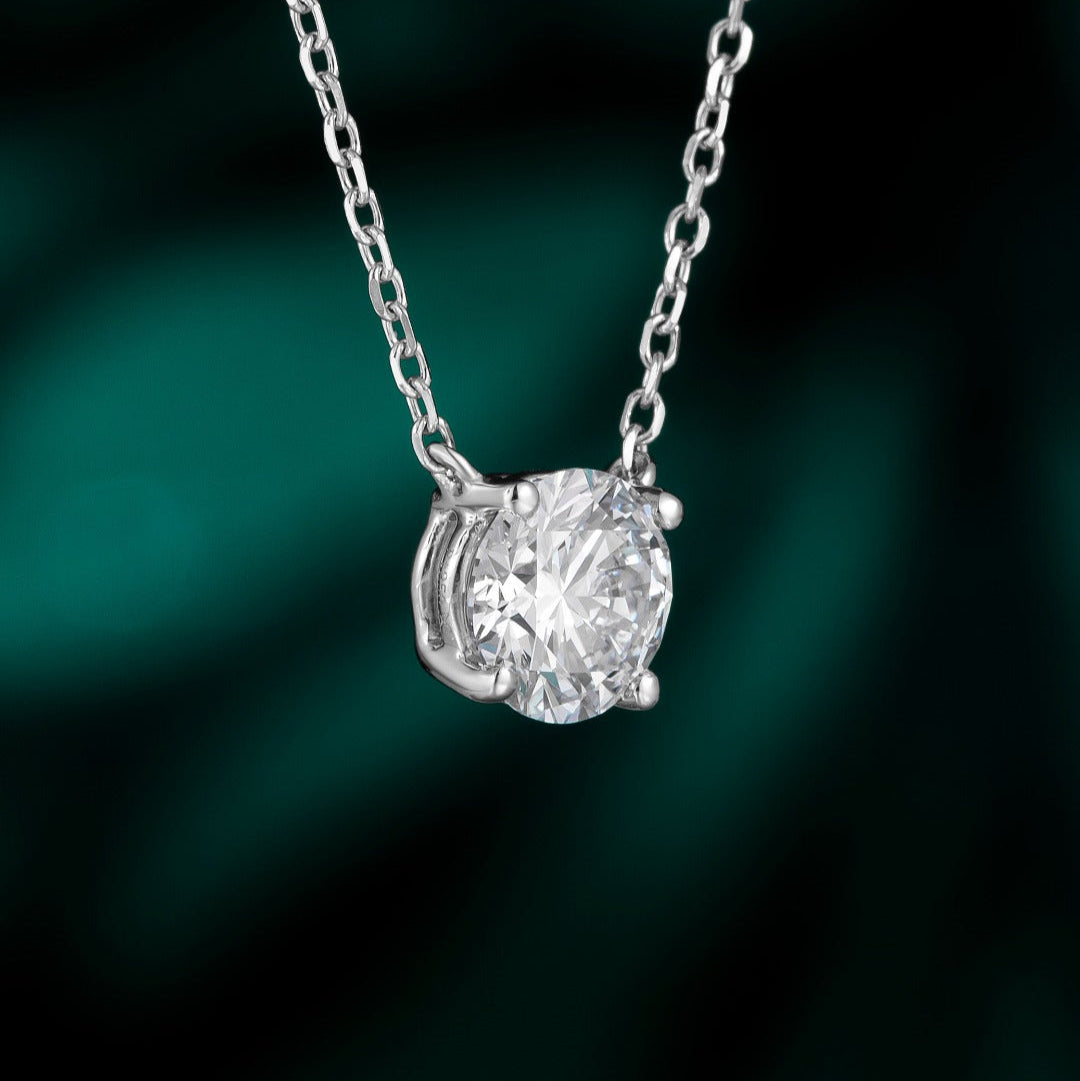 1 ct Round Solitaire 4 Prong Lab Grown Diamond Necklace 16-18 Inch in 14k White Gold