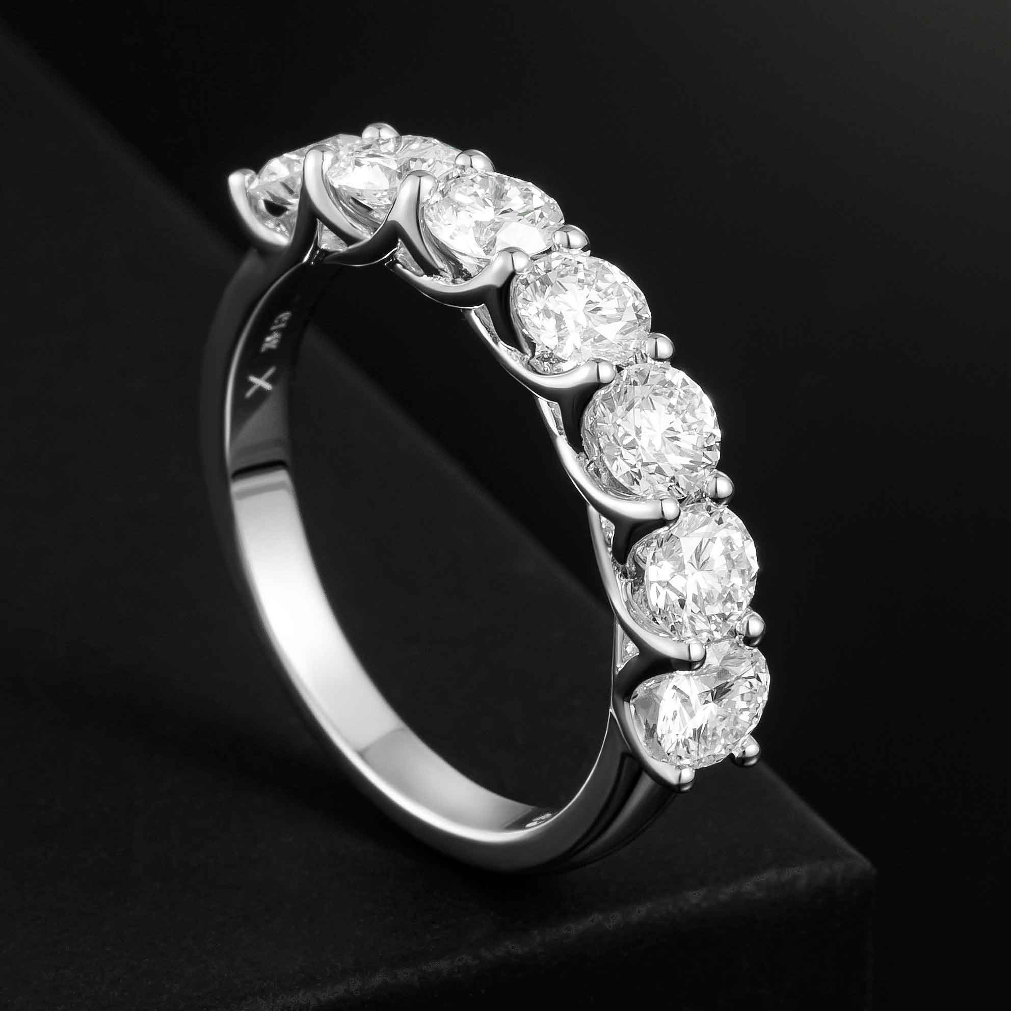 1 1/2 ctw 7 stones Round Lab Grown Diamond Ring Trellis Setting Eternity Ring in 14k White Gold
